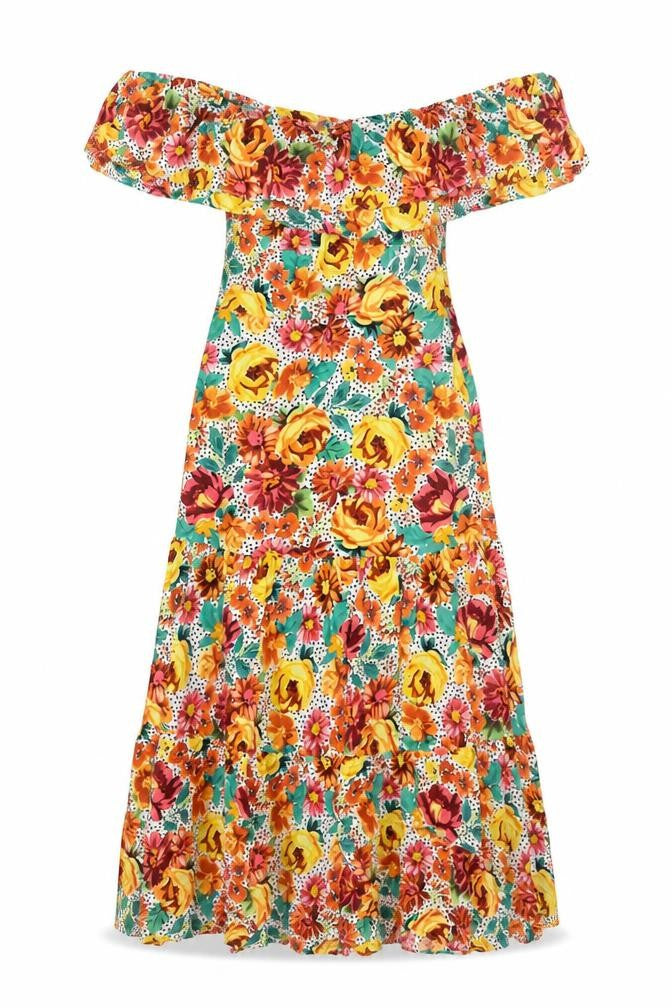 Myleene Klass Women’s Multicoloured Floral Off Shoulder Midi Dress Size 12