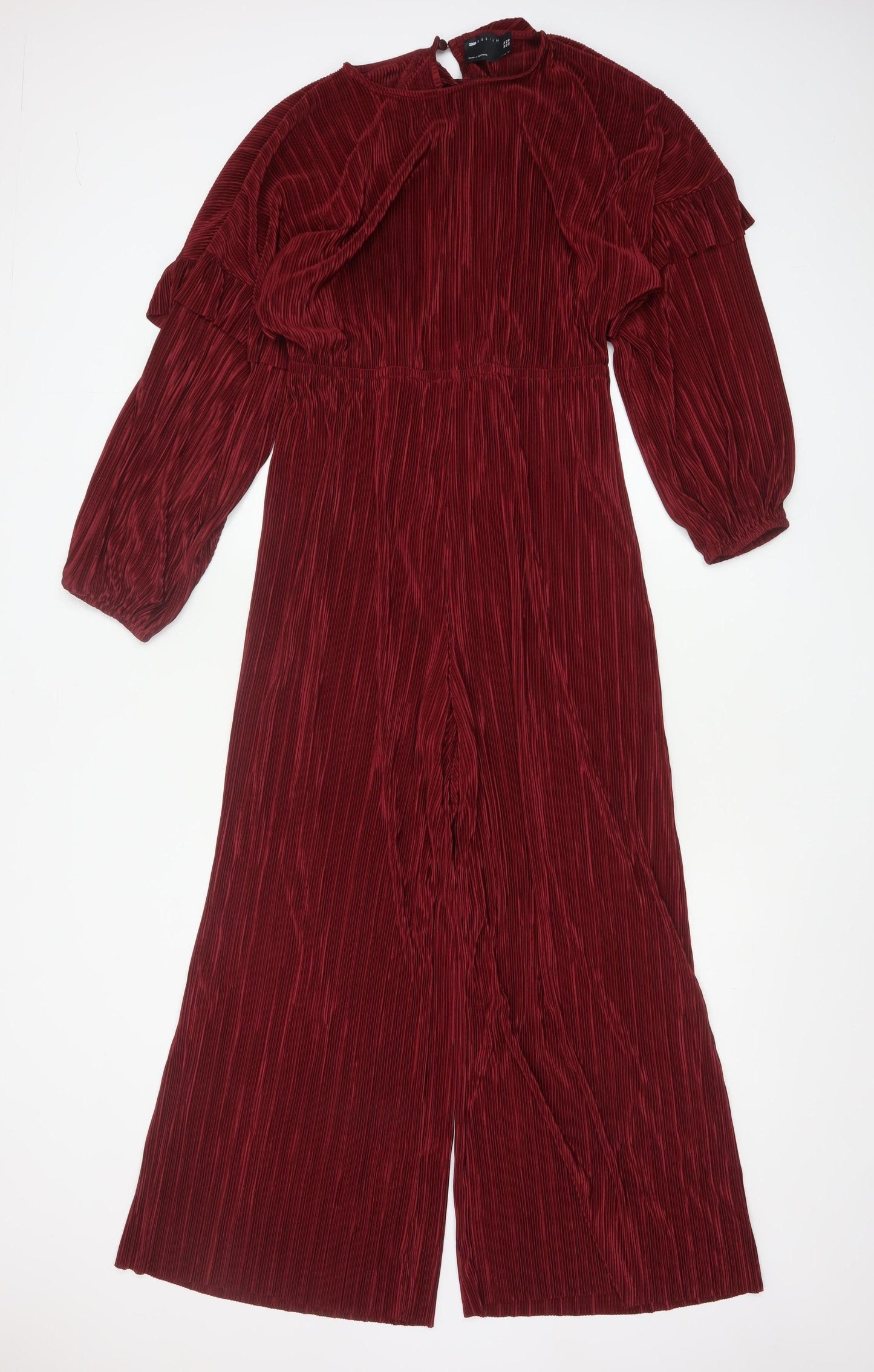 ASOS Design Women’s Red Pleated Wide-Leg Velvet Jumpsuit Size 14