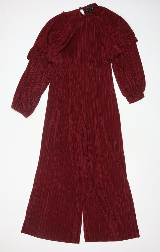 Preloved ASOS Design Women’s Red Pleated Wide-Leg Velvet Jumpsuit Size 14 - Front