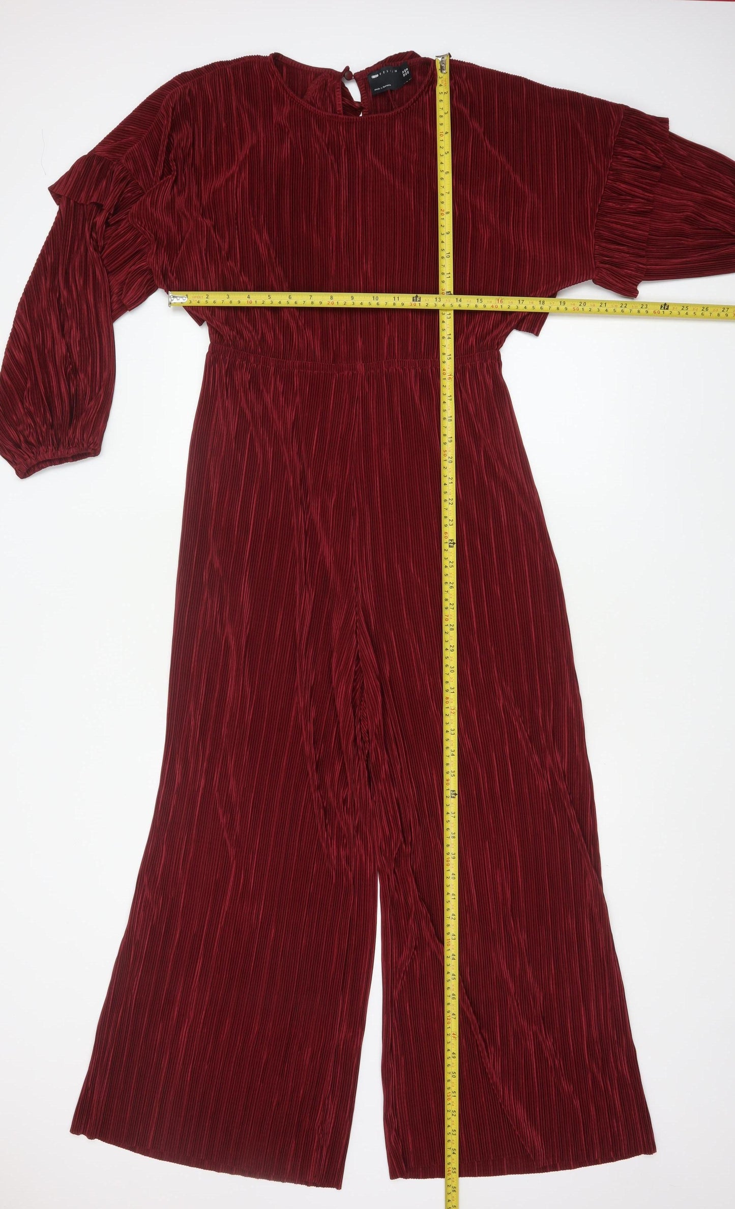 ASOS Design Women’s Red Pleated Wide-Leg Velvet Jumpsuit Size 14