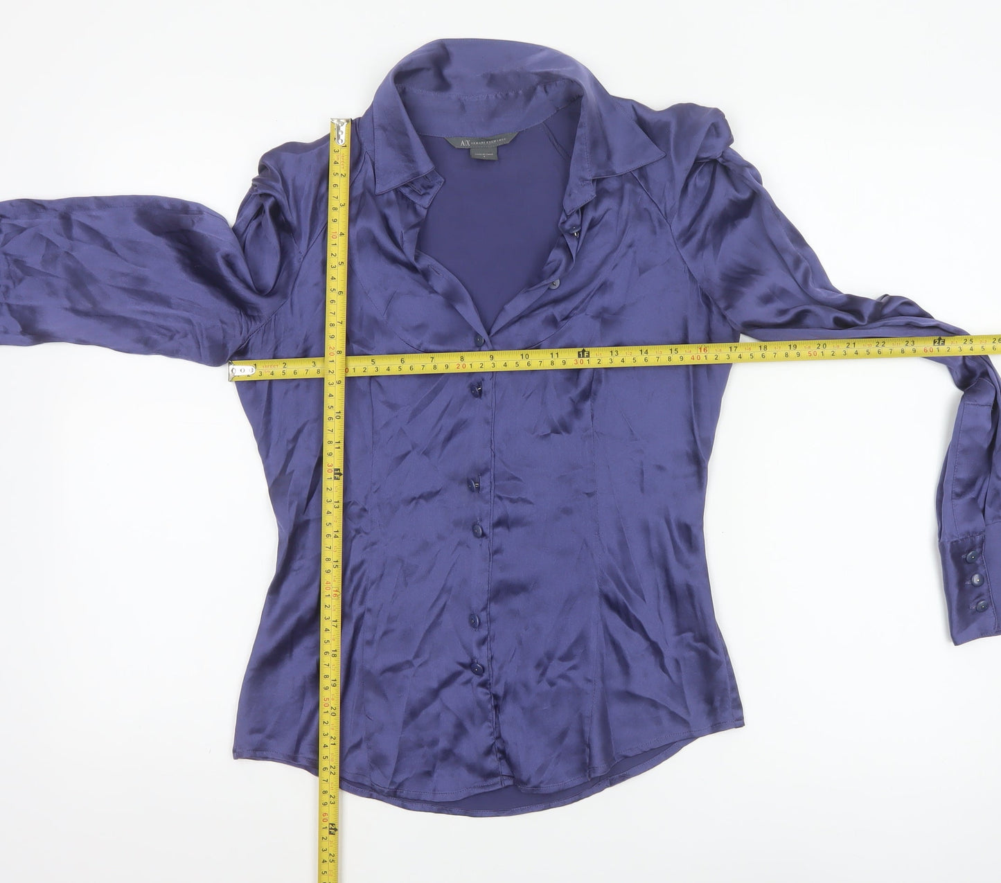 Armani Exchange Women's Purple Silk Satin Long Sleeve Blouse Size S