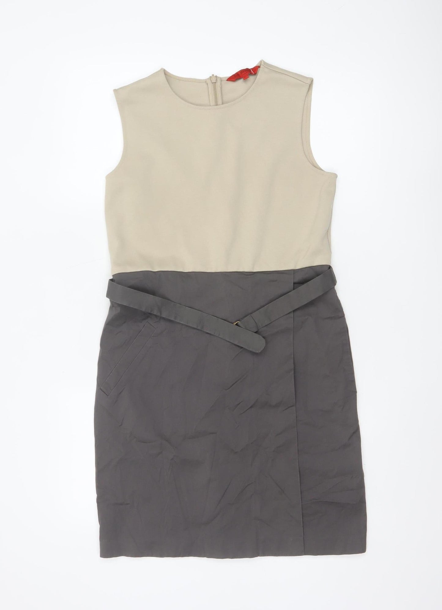 L.K. Bennett Women Beige Grey Colourblock Sheath Dress Size 10