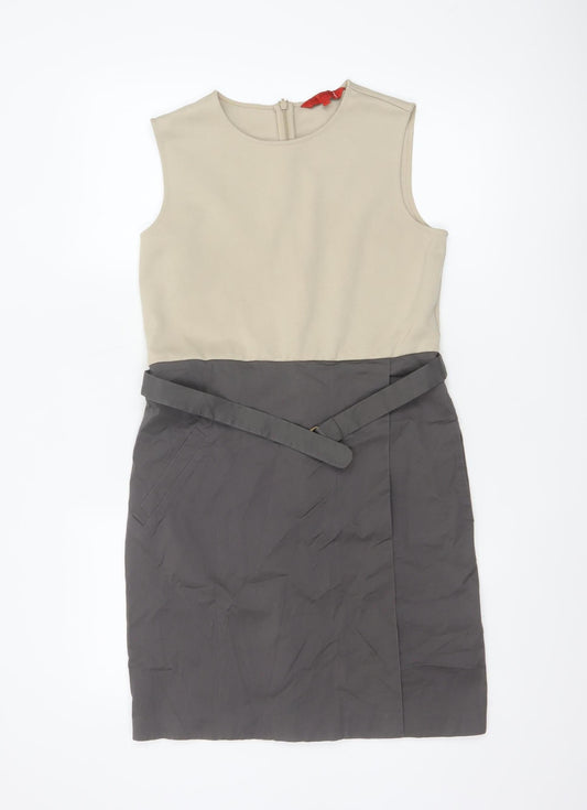 L.K. Bennett Women Beige Grey Colourblock Sheath Dress Size 10