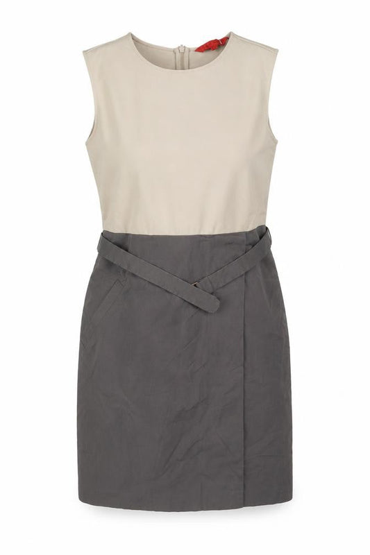 L.K. Bennett Women Beige Grey Colourblock Sheath Dress Size 10