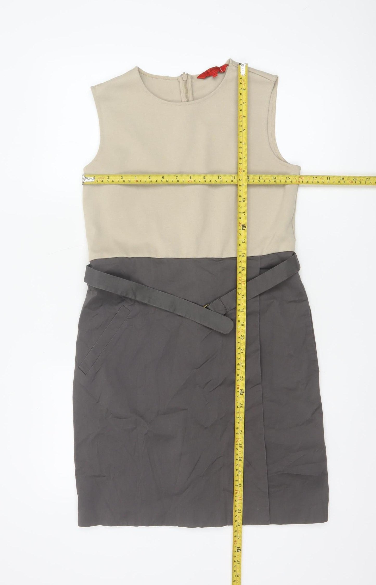 L.K. Bennett Women Beige Grey Colourblock Sheath Dress Size 10