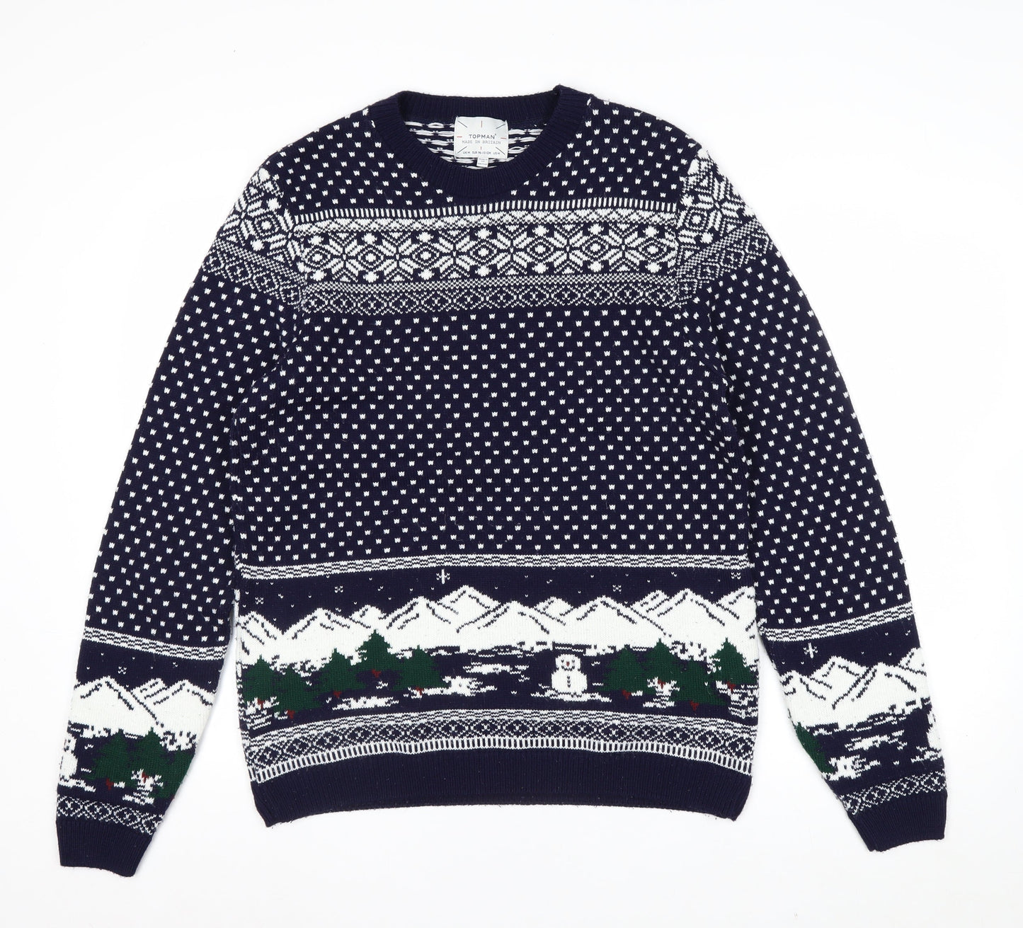 Topman Men's Blue Christmas Fair Isle Knit Jumper Size M