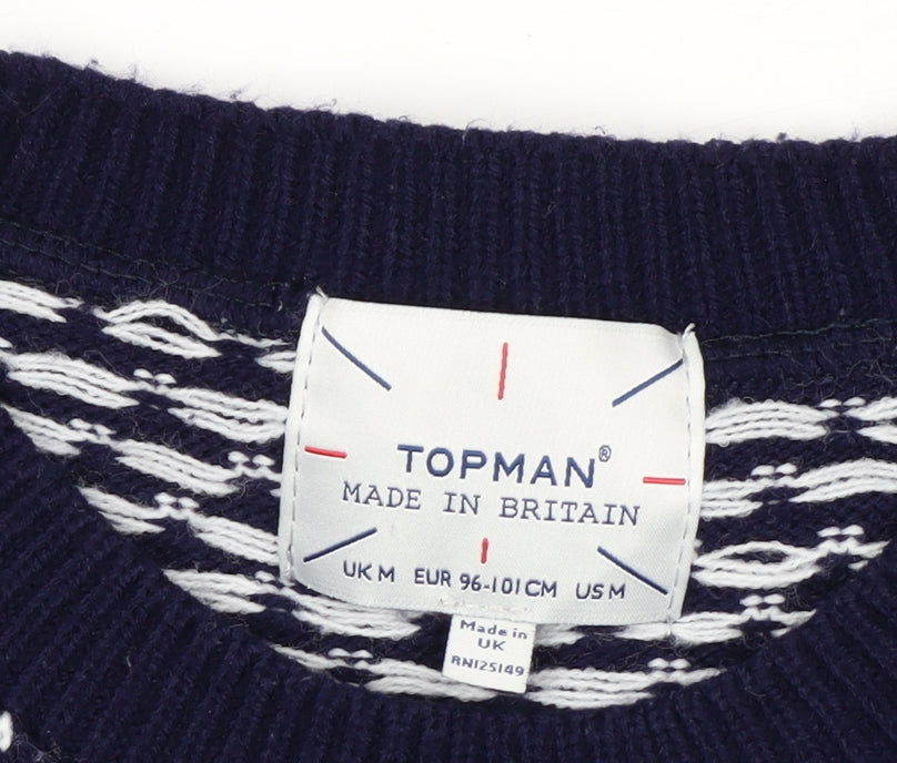 Topman Men's Blue Christmas Fair Isle Knit Jumper Size M