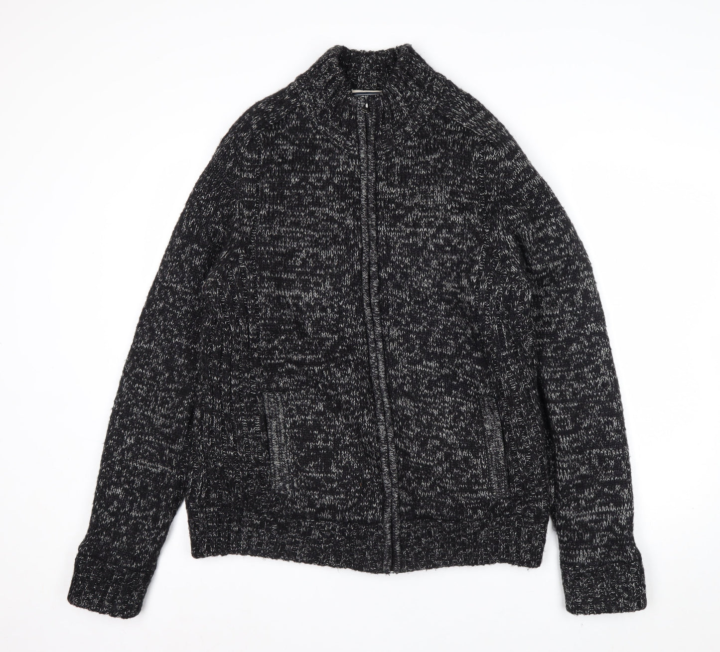 Kensington Eastside Mens Grey L Chunky Full Zip Knit Jumper
