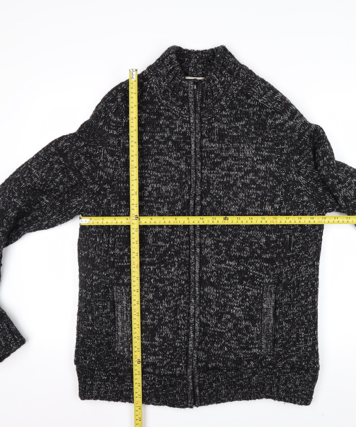 Kensington Eastside Mens Grey L Chunky Full Zip Knit Jumper