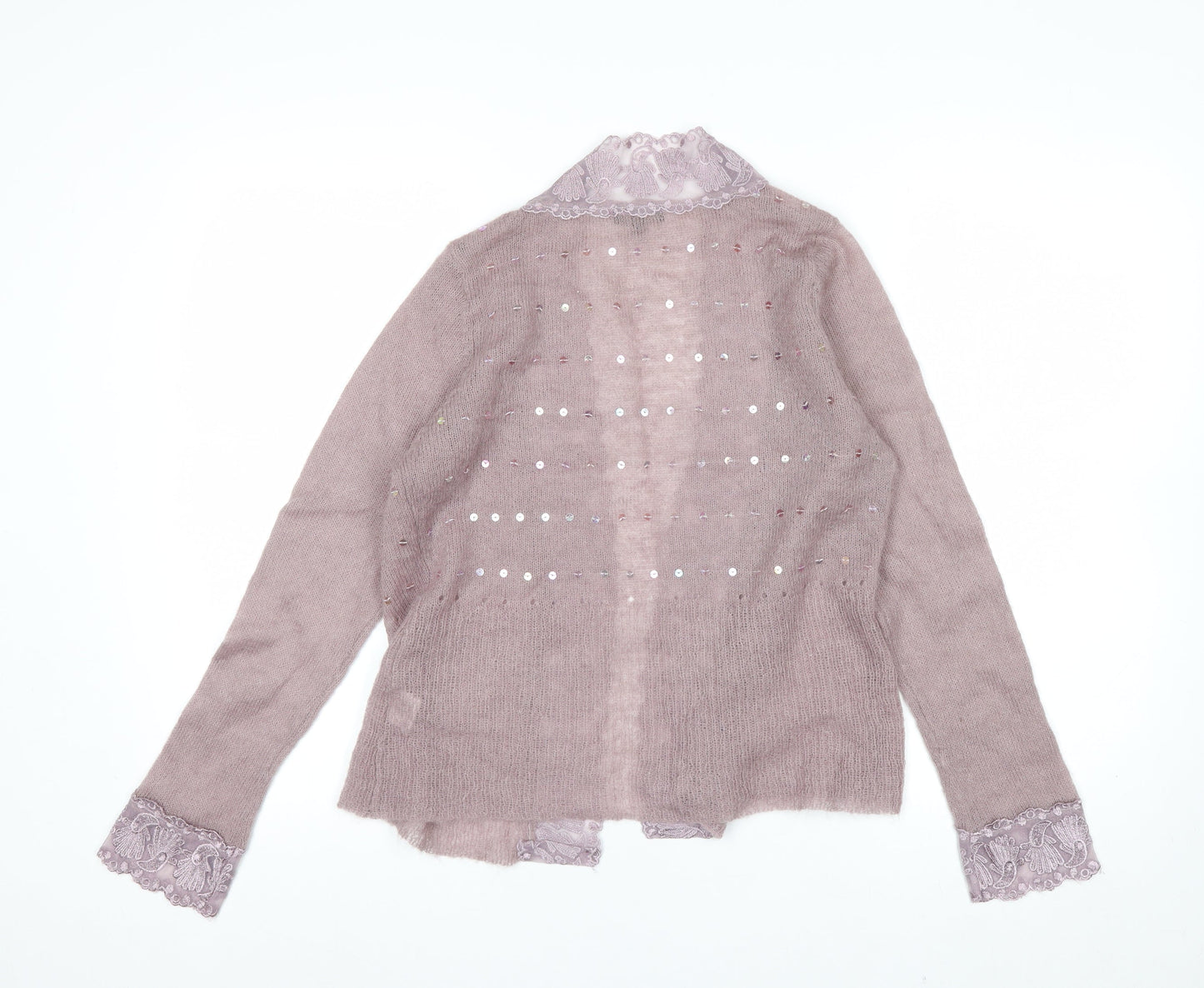 CMD Womens Mauve Mohair Blend Lace Trim Sequin Cardigan Size 8