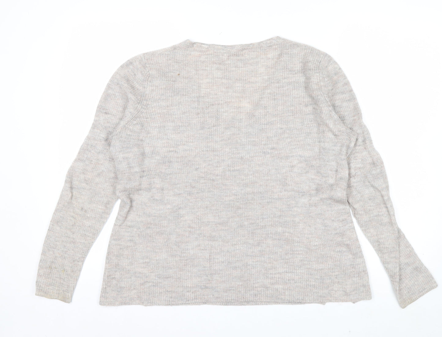 Fat Face Women Beige V-Neck Long Sleeve Wool Blend Jumper UK 14