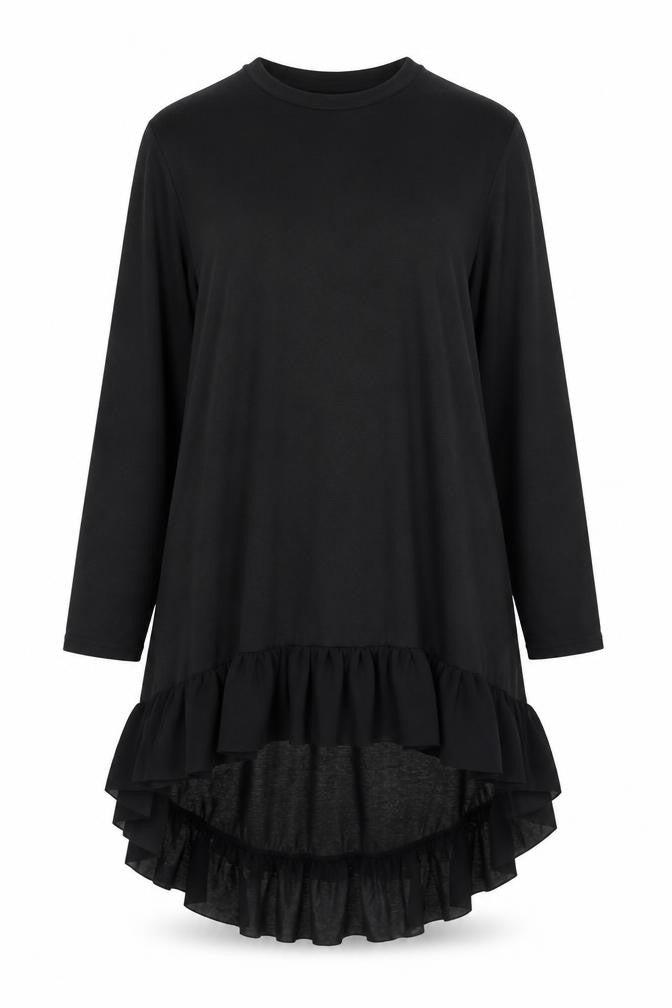 Bella + Canvas Women's Black Long Sleeve Ruffle Hem Shift Dress Size S