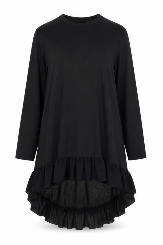 Bella + Canvas Women's Black Long Sleeve Ruffle Hem Shift Dress Size S