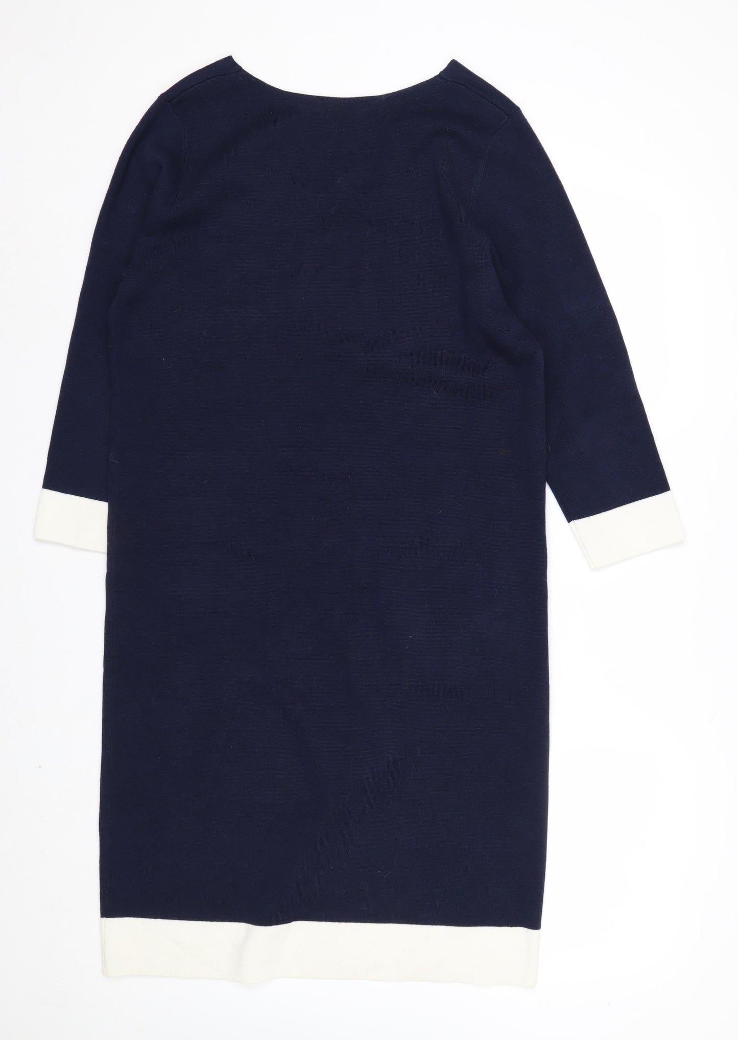Crew Clothing Women's Blue Knit Shift Dress Size 12 V-Neck 3/4 Sleeve