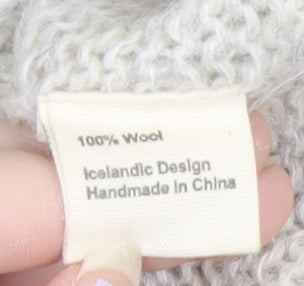 Icelandica Women's Ivory Wool Fur Trim Nordic Knit Jumper L