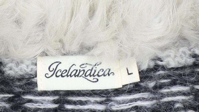 Icelandica Women's Ivory Wool Fur Trim Nordic Knit Jumper L