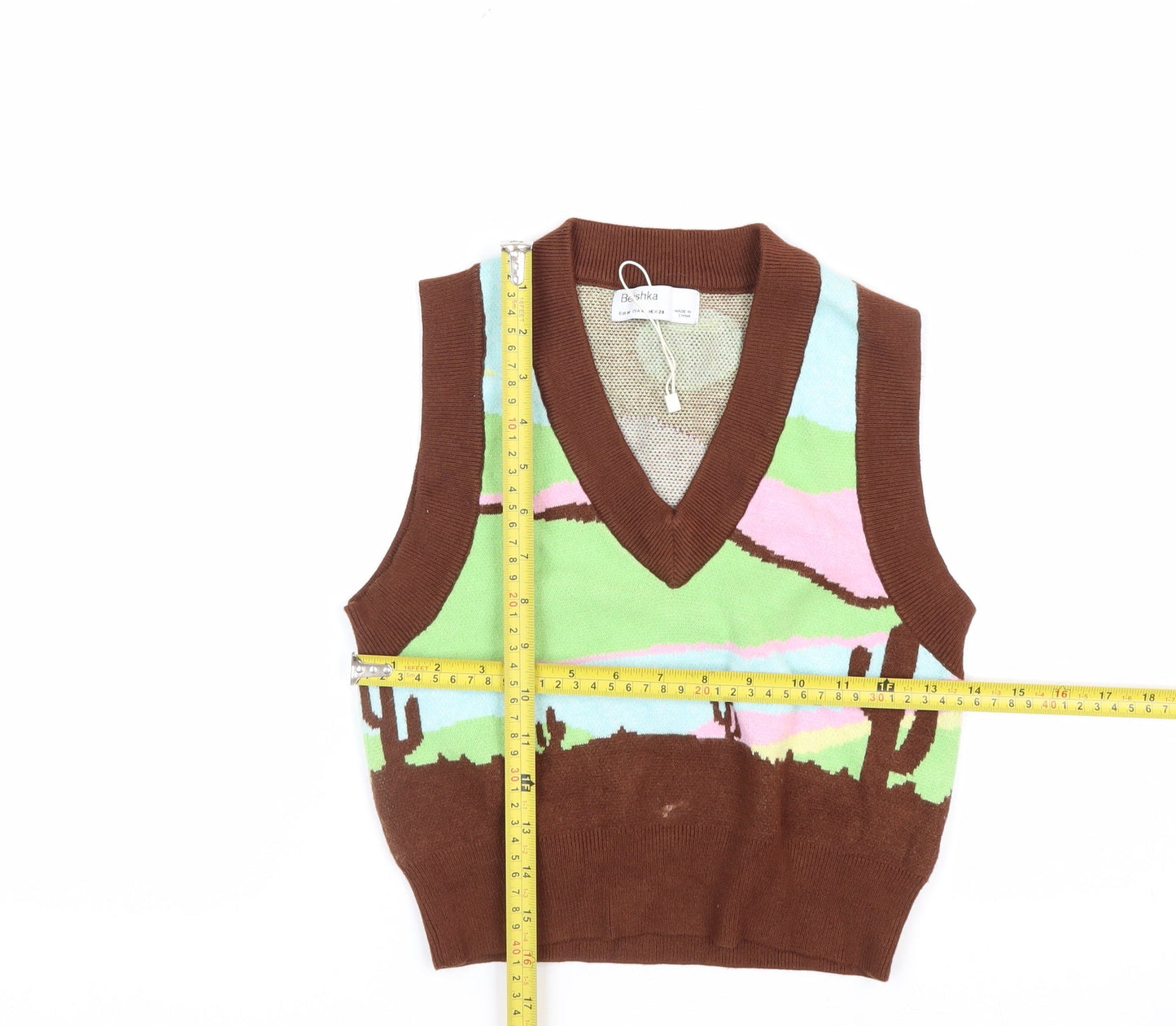 Bershka Women's Multicoloured Cropped Knit Vest Top M
