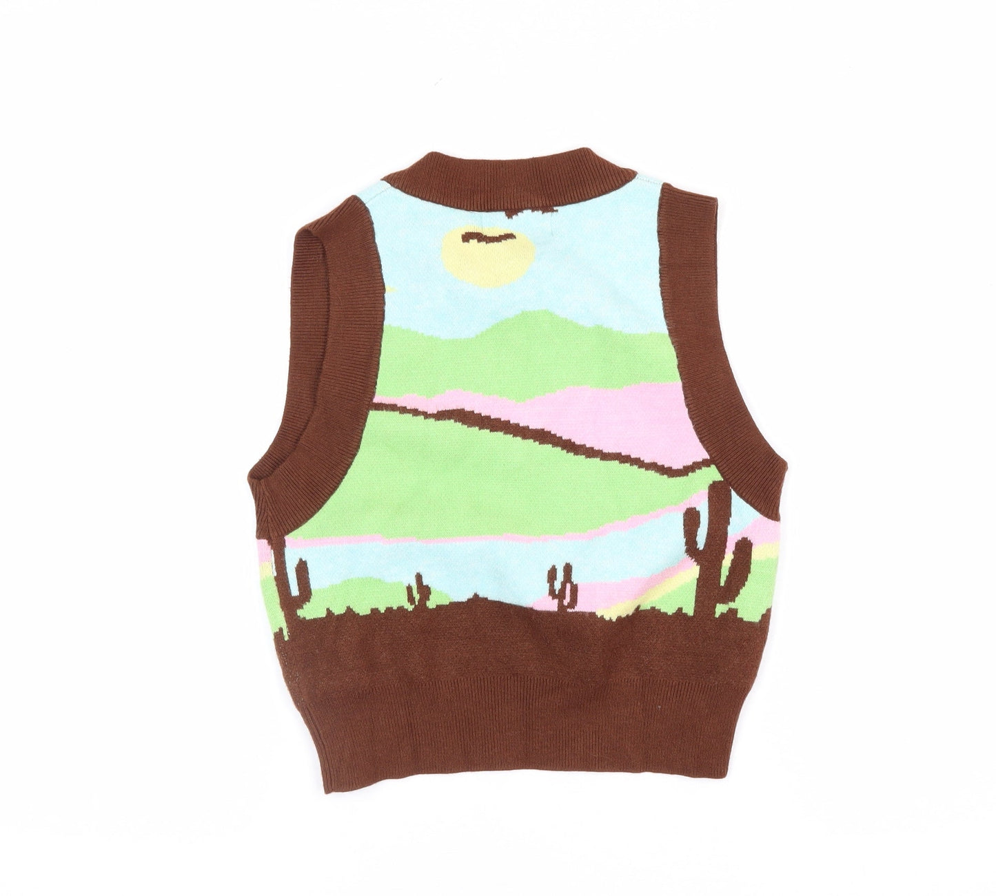 Bershka Women's Multicoloured Cropped Knit Vest Top M