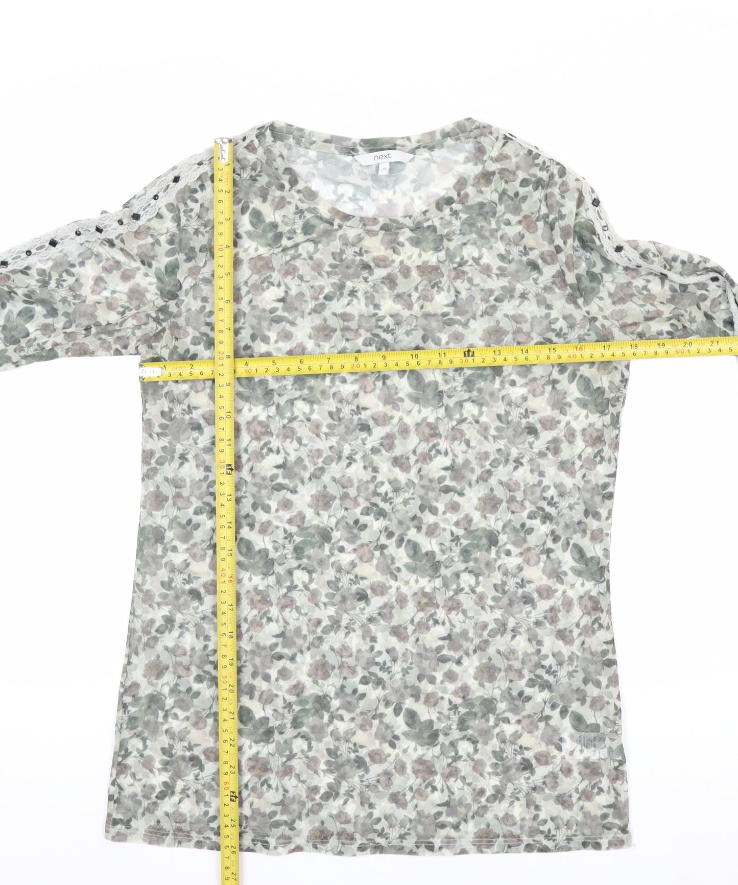 Next Women’s Multicoloured Floral Long Sleeve Mesh Blouse Size 12