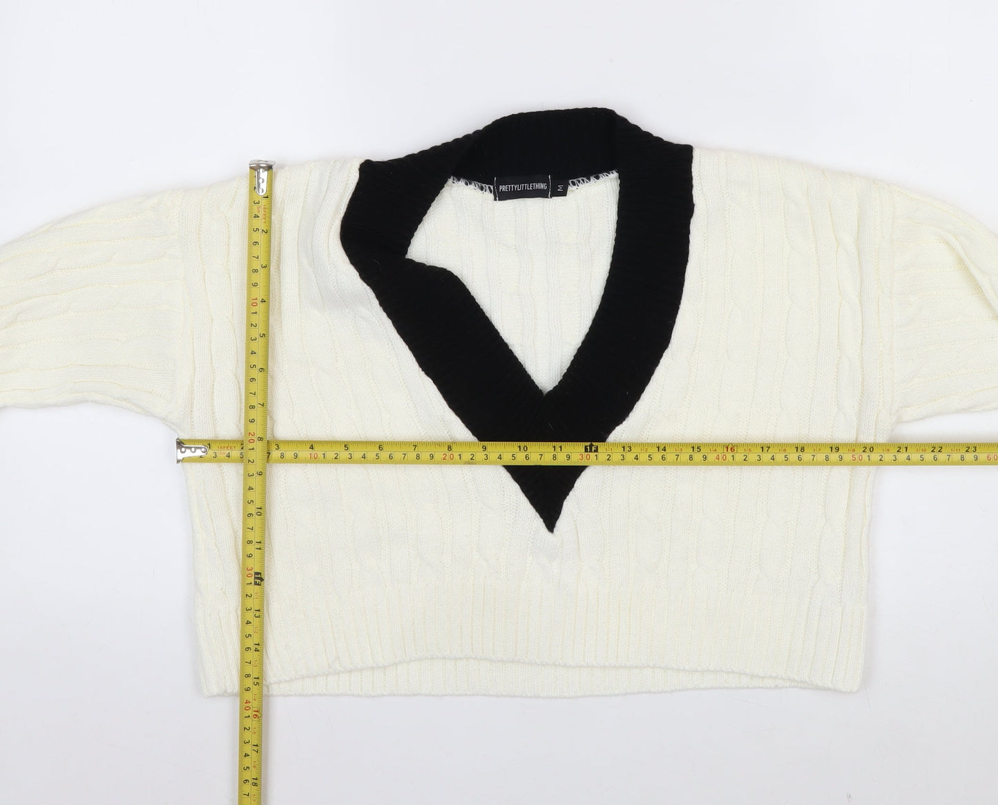 PrettyLittleThing Womens Ivory V-Neck Cable Knit Jumper Size M
