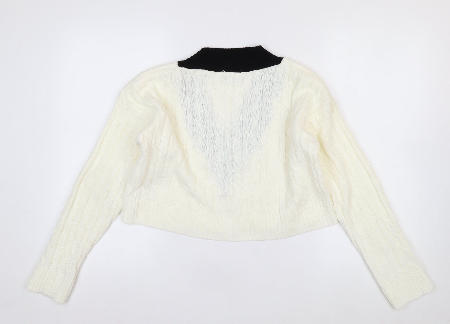 PrettyLittleThing Womens Ivory V-Neck Cable Knit Jumper Size M