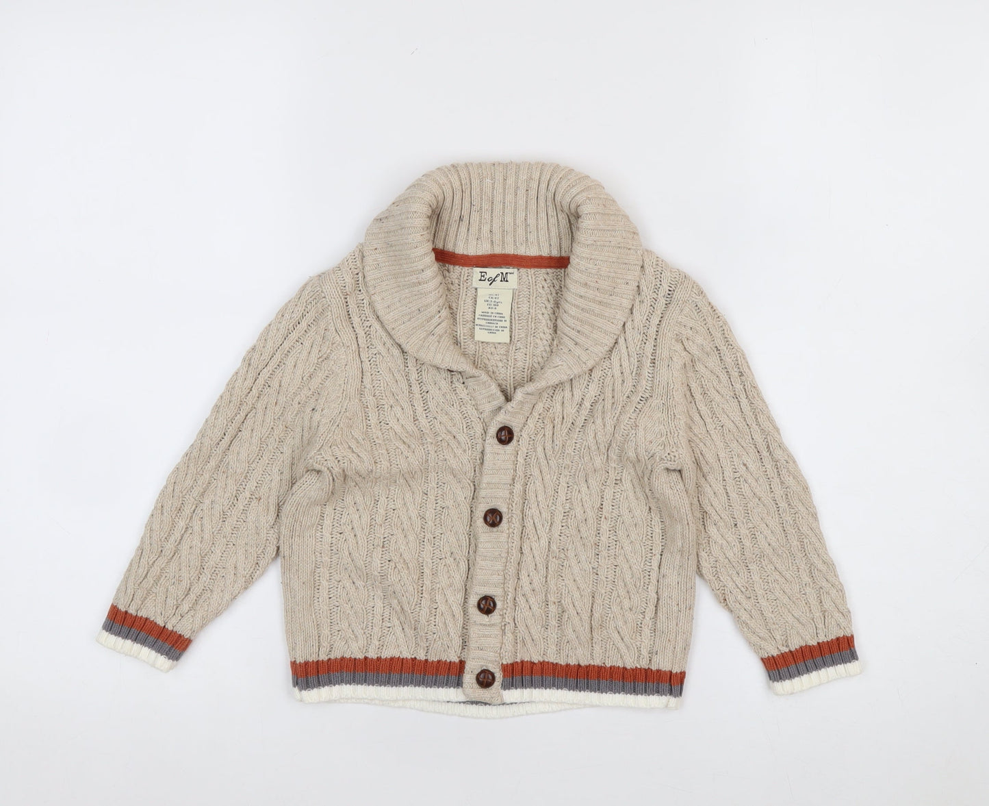 E of M Boys Beige Cable-Knit Cotton Cardigan 3-4 Years