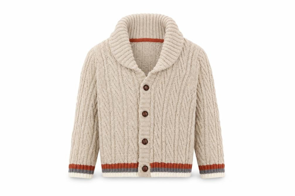 E of M Boys Beige Cable-Knit Cotton Cardigan 3-4 Years