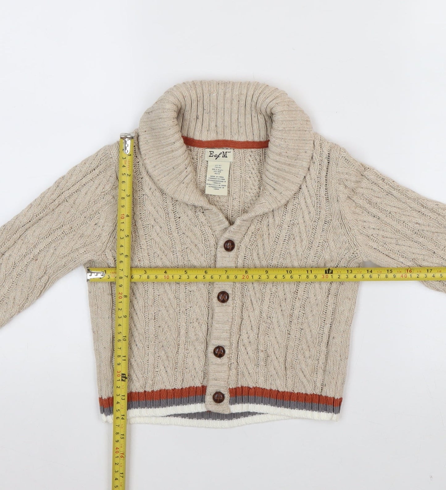 E of M Boys Beige Cable-Knit Cotton Cardigan 3-4 Years