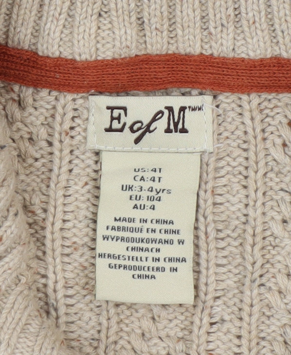 E of M Boys Beige Cable-Knit Cotton Cardigan 3-4 Years