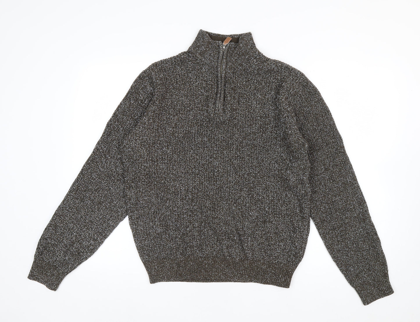 George Men's Brown Cotton Blend High Neck 1/4 Zip Jumper Size M