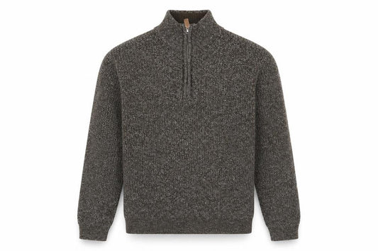 George Men's Brown Cotton Blend High Neck 1/4 Zip Jumper Size M