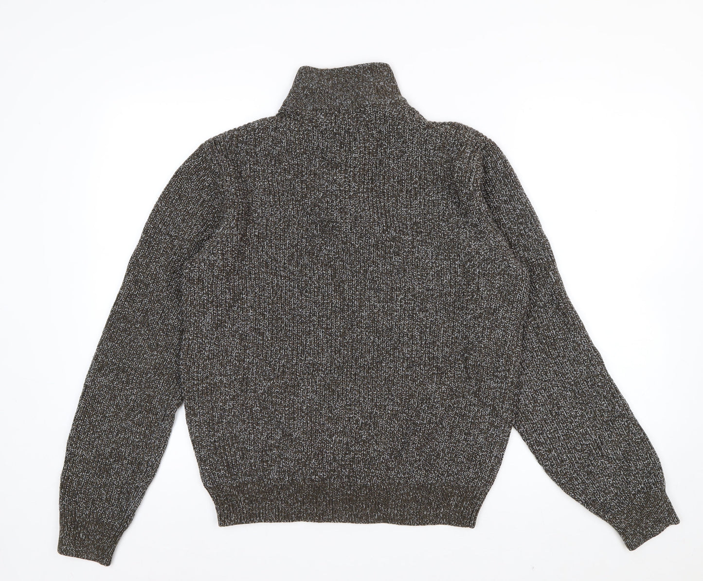 George Men's Brown Cotton Blend High Neck 1/4 Zip Jumper Size M