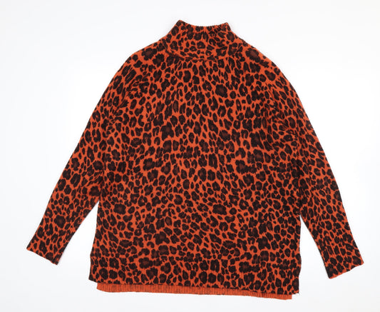 Wallis Women’s Orange Leopard Print Mock Neck Knit Jumper Size M