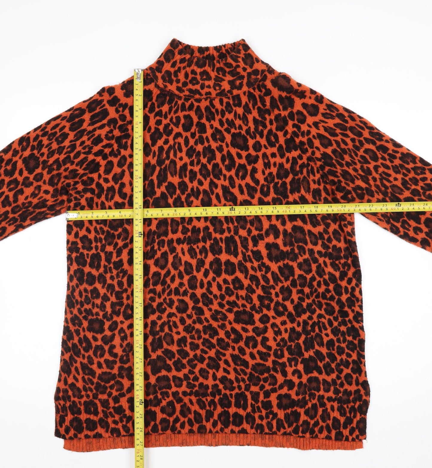 Wallis Women’s Orange Leopard Print Mock Neck Knit Jumper Size M