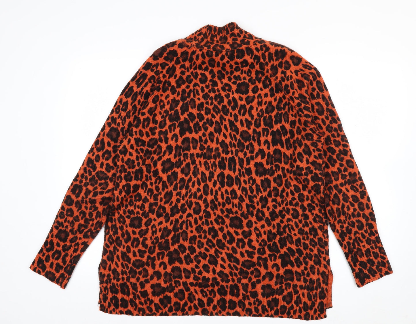 Wallis Women’s Orange Leopard Print Mock Neck Knit Jumper Size M