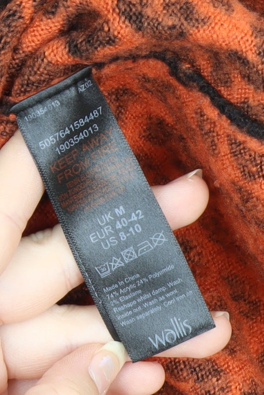 Wallis Women’s Orange Leopard Print Mock Neck Knit Jumper Size M