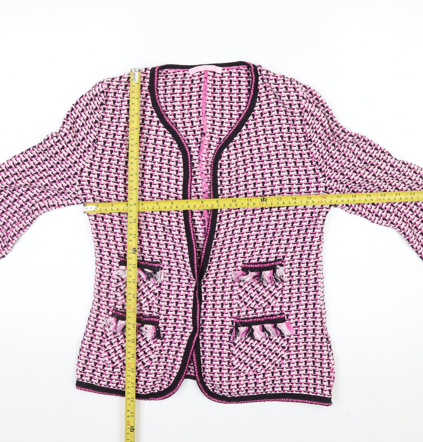 Basler Women's Pink Knit Cardigan Size 10 Classic Fringe Trim