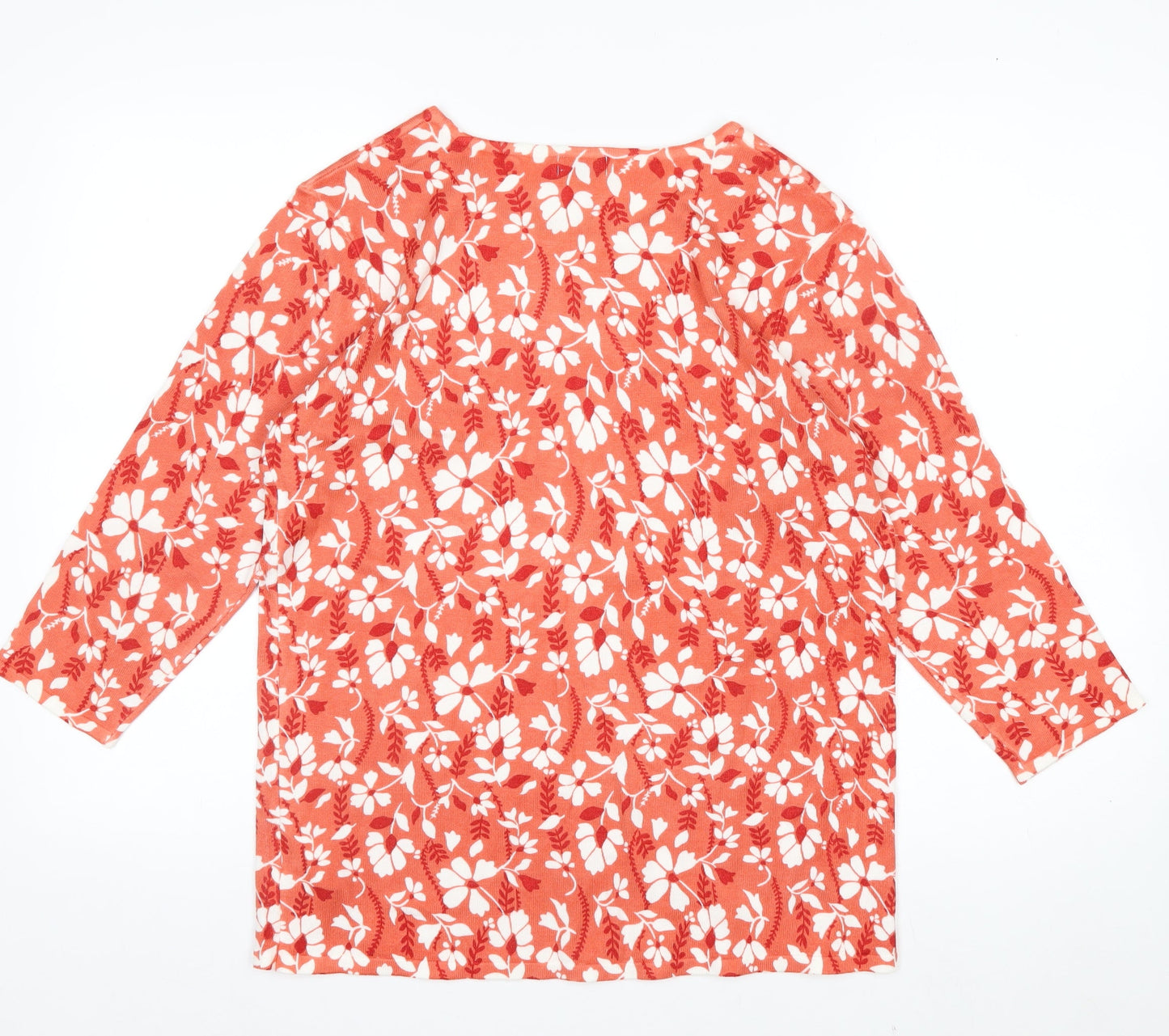 Damart Women's Red Floral 3/4 Sleeve Viscose Knit T-Shirt Size 14/16