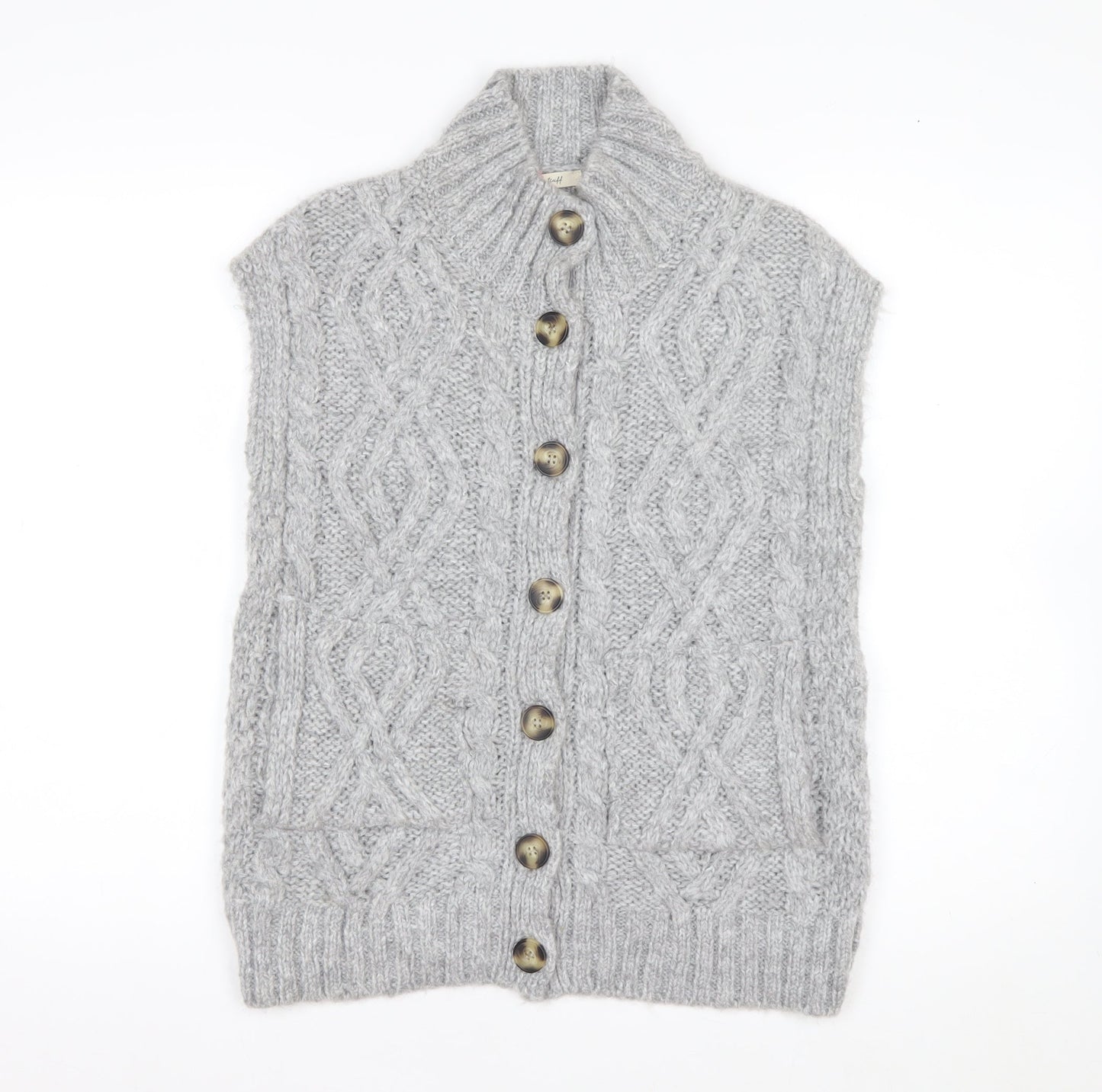 White Stuff Womens Grey Chunky Knit Sleeveless Cardigan UK 8