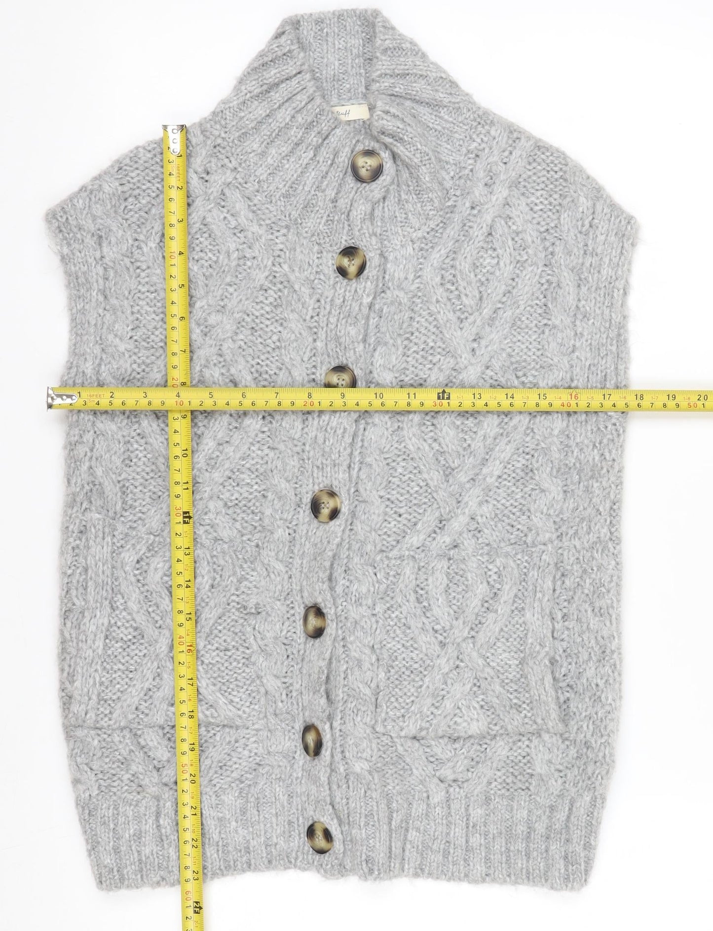 White Stuff Womens Grey Chunky Knit Sleeveless Cardigan UK 8