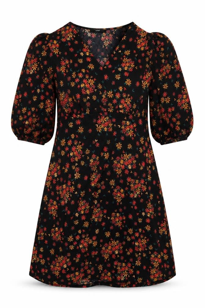 George Women’s Black Floral A-Line Short Puff Sleeve Dress Size 12