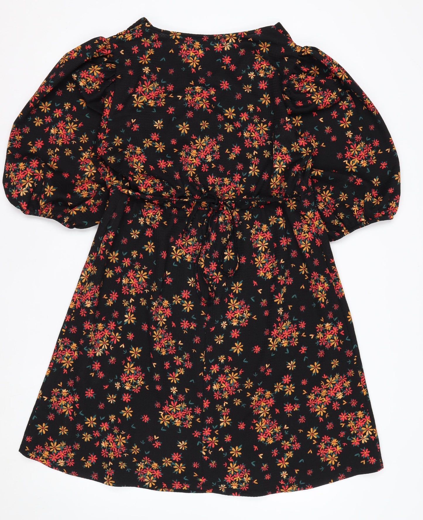 George Women’s Black Floral A-Line Short Puff Sleeve Dress Size 12