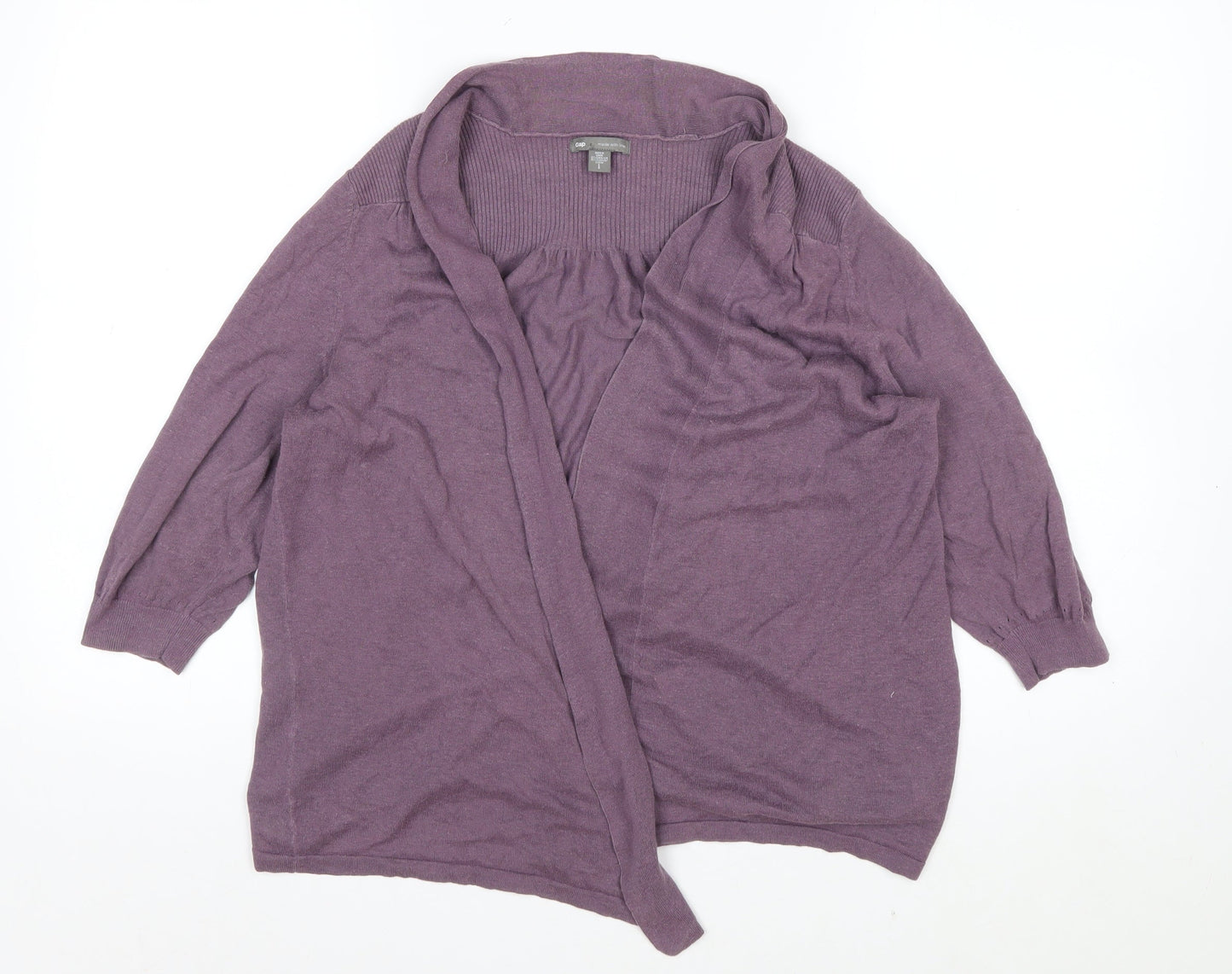 GAP Women Purple Open Cardigan L Linen Cotton Blend Lightweight