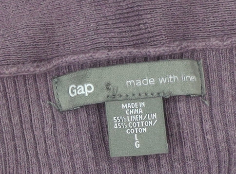 GAP Women Purple Open Cardigan L Linen Cotton Blend Lightweight