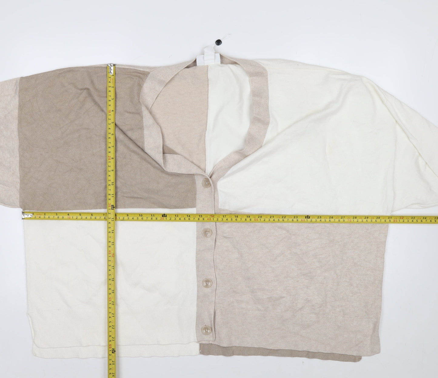 Monki Women Beige Colourblock V-Neck Button Cardigan L