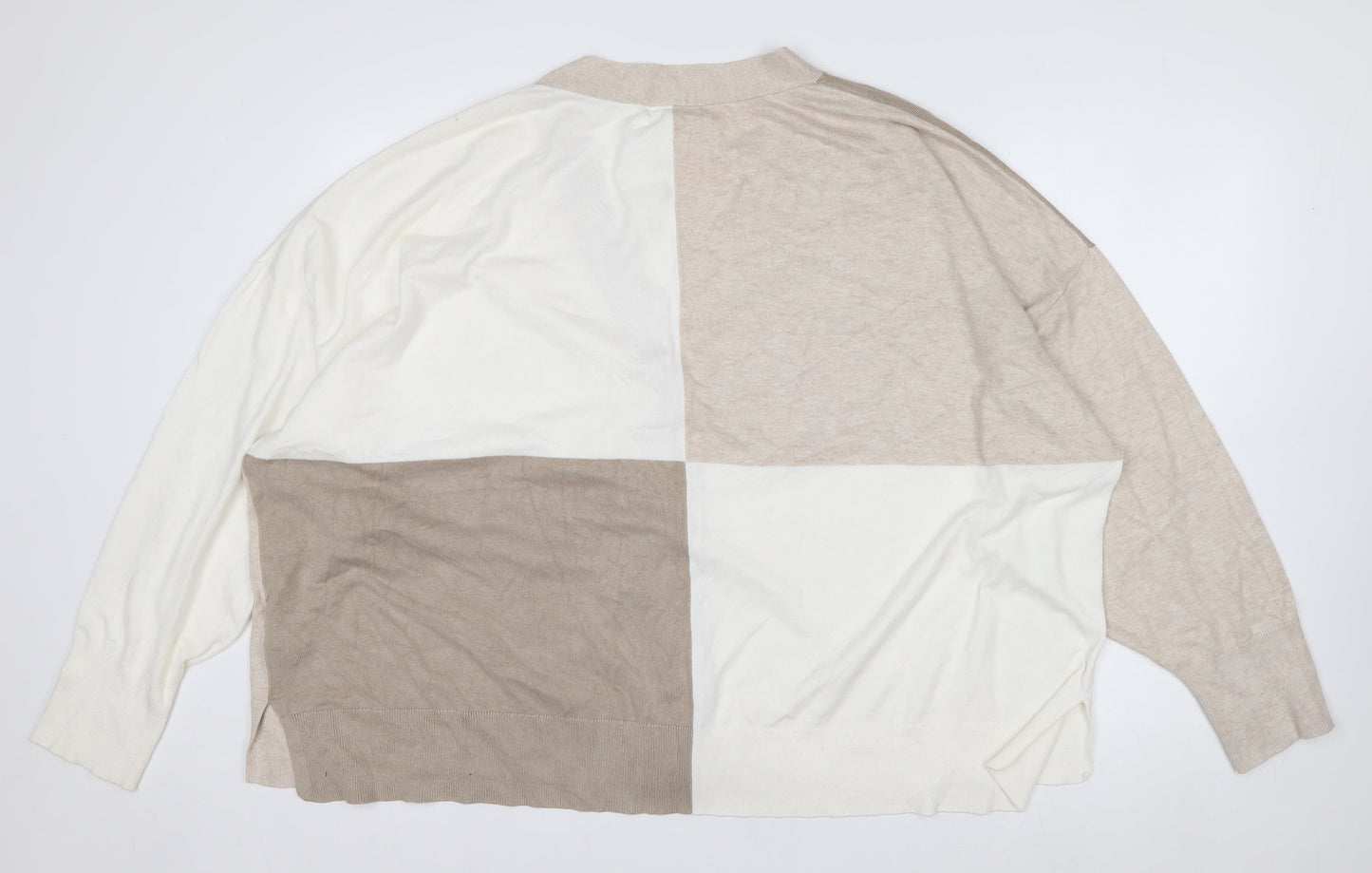 Monki Women Beige Colourblock V-Neck Button Cardigan L