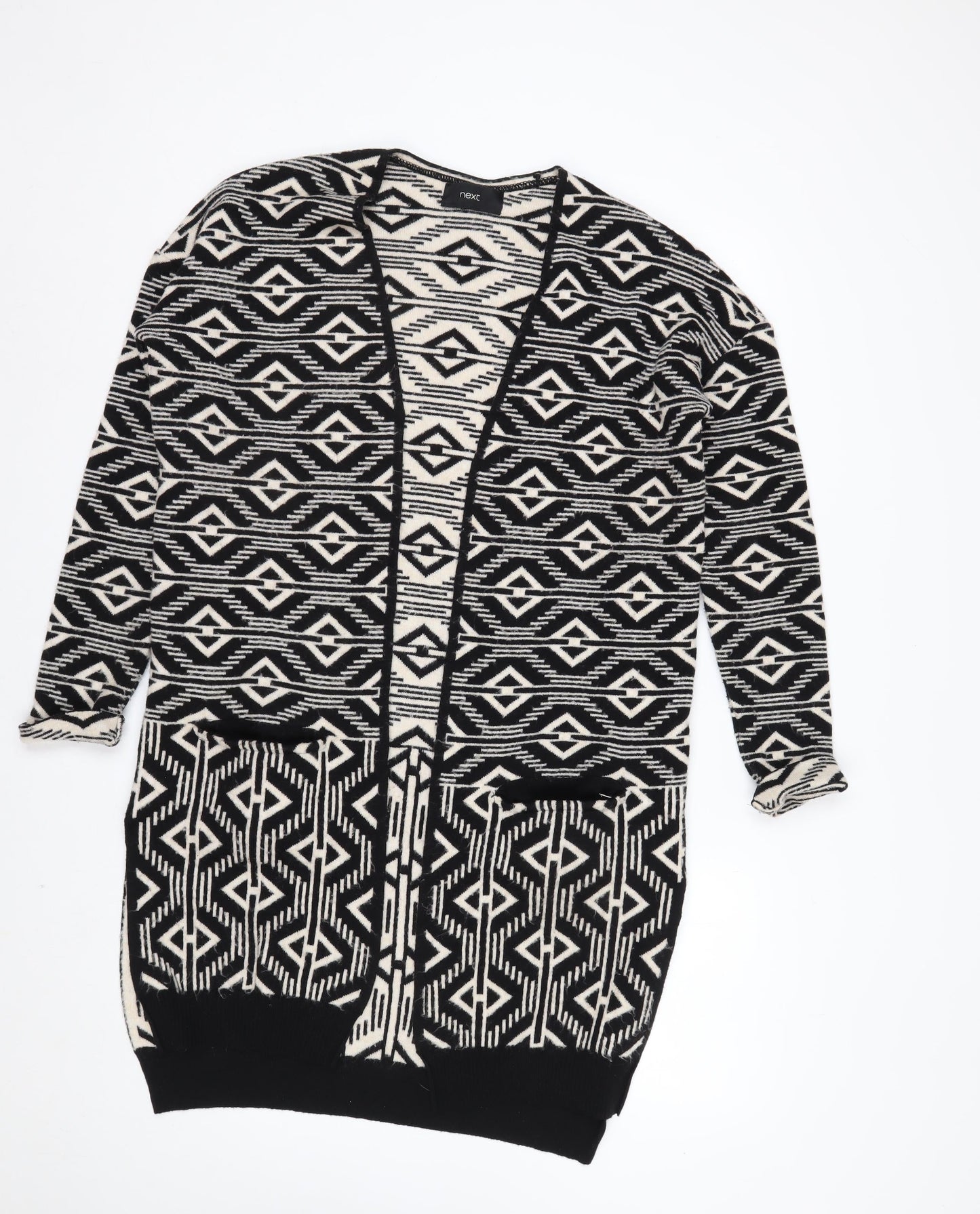 Next Womens Black White Aztec Long Sleeve Cardigan XS