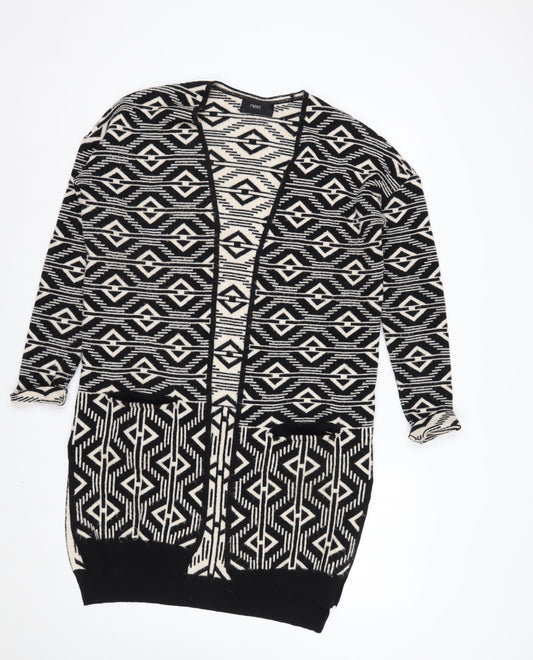 Next Womens Black White Aztec Long Sleeve Cardigan XS