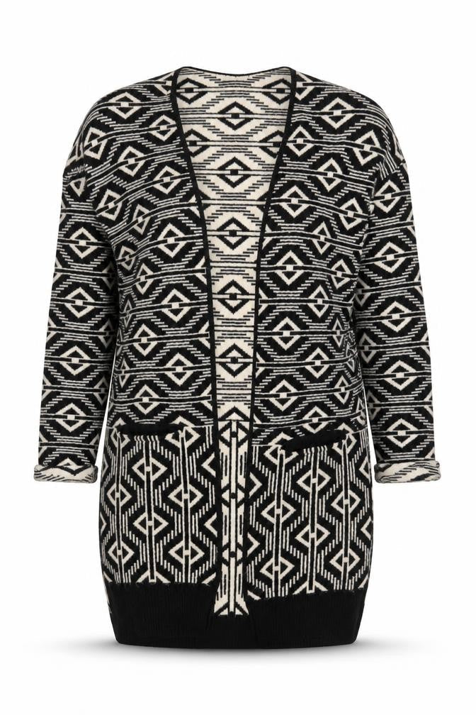 Next Womens Black White Aztec Long Sleeve Cardigan XS