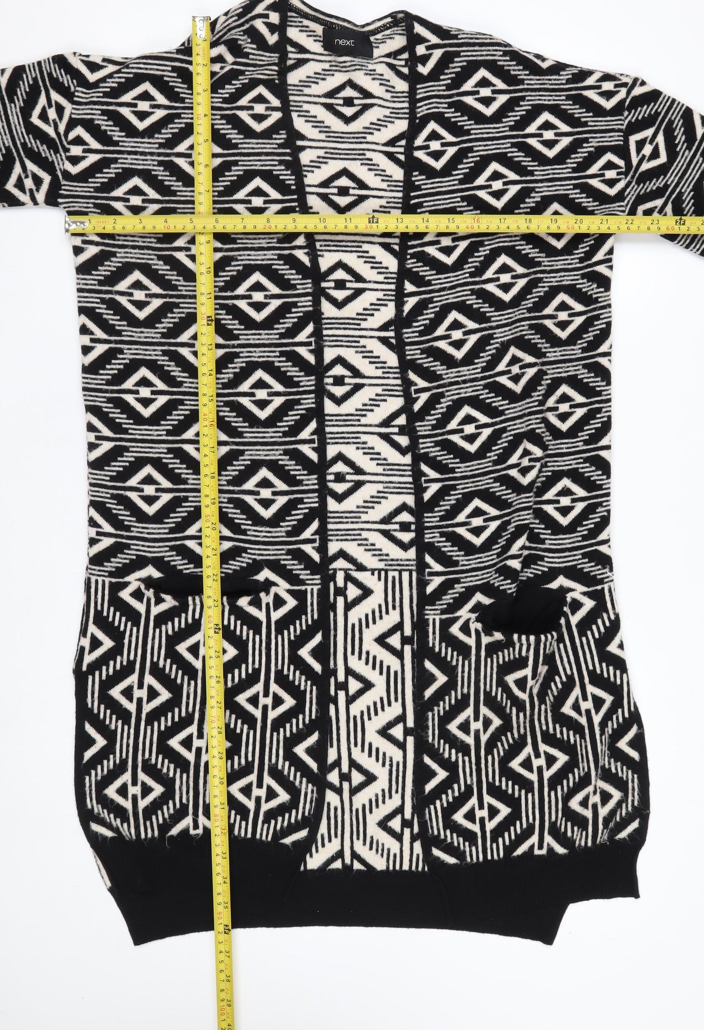 Next Womens Black White Aztec Long Sleeve Cardigan XS